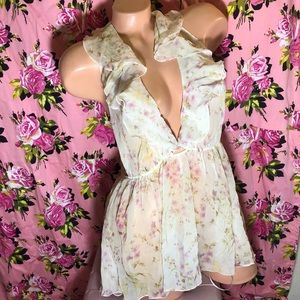 Victoria Secret silk flower ruffle top halter babydoll fairy cottagecore y2k